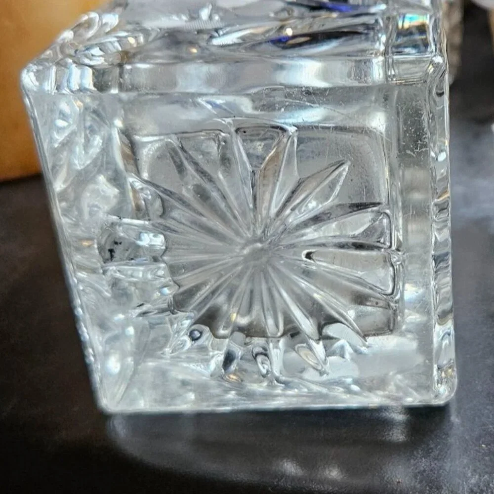 Vintage‎ Vase Crystal Cut Glass Etched Flower & Starburst Rectangular 10 Inches